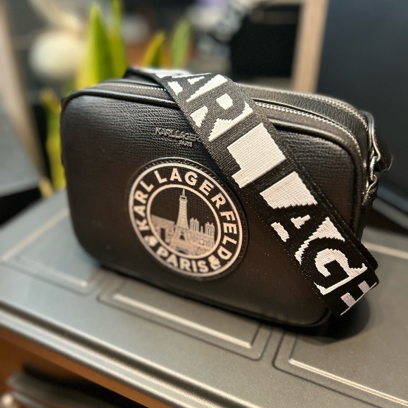 KARL LAGERFELD PARIS BLACK Crossbody Strap Bag Purse - Picture 2 of 8